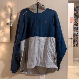 Roark Run Amok Anorak Windbreaker Jacket Mens Large Blue Gray Hooded Pullover